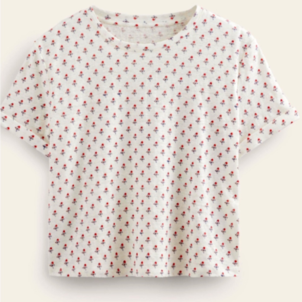 ✨ Boden NWT White w/ flower print crop tee
